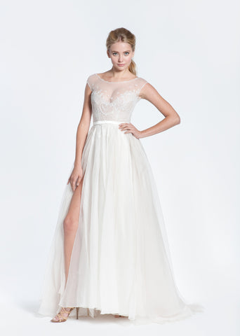 Paolo Sebastian Swan Lake Wedding Dress with Nude Bustier
