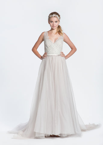 Paolo Sebastian 'Alexis' Lilac Lace V-neck Wedding Dress