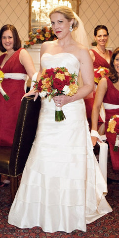 Silk Taffeta Tiered Strapless Wedding Dress.