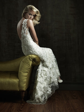 Allure 8800 V-neck Lace Embroidered Wedding Dress