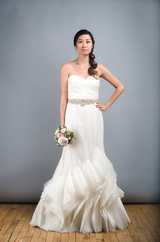 Tara Keely Mikado Organza Trumpet Ruffle Wedding Dress
