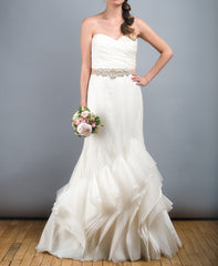 Tara Keely Mikado Organza Trumpet Ruffle Wedding Dress Sweetheart Pleating Front Wide