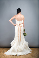 Tara Keely Mikado Organza Trumpet Ruffle Wedding Dress Sweetheart Pleating Back Wide