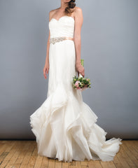 Tara Keely Mikado Organza Trumpet Ruffle Wedding Dress Sweetheart Pleating Side Wide