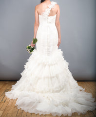 St. Patrick Rosana One Shoulder Wedding Dress White Ruffles Back Wide