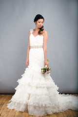 St. Patrick Rosana One Shoulder Wedding Dress White Ruffles Front Wide