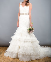 St. Patrick Rosana One Shoulder Wedding Dress White Ruffles Front Wide