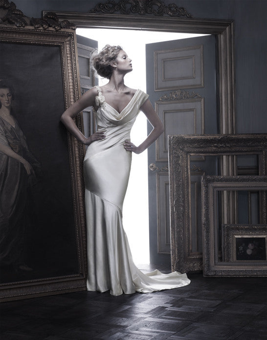 Champagne silk wedding dress online