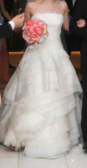 Vera Wang Luxe Kimberly Wedding Dress Organza Silk Tiered Raw Edge Lace Strapless Luxe Front Wide