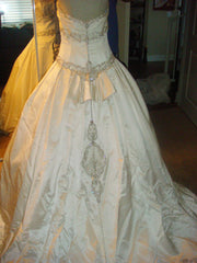 Kenneth Pool Majesty Ball Gown Satin Pleating Crystals Amsale Front Wide