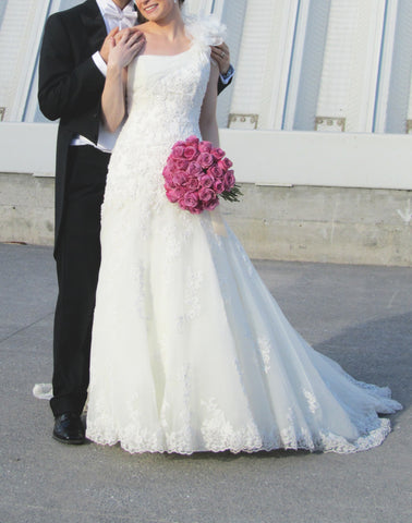 Demetrios One-Shoulder Lace & Tulle Wedding Dress