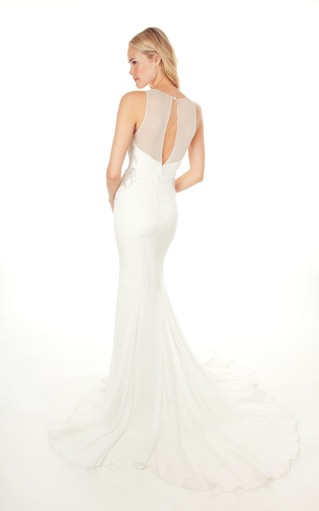 nicole miller silk wedding dress Nicole Miller 100% Silk Wedding Dress Gown Train Embroidery. Beaded Elegant