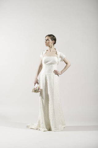 Jinny Ko Strapless Lace Dress With Matching Bolero