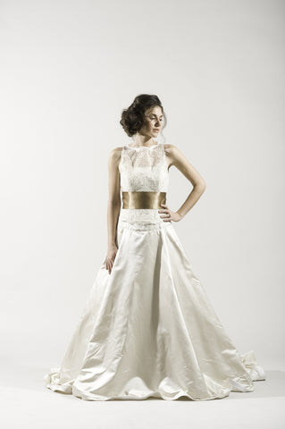 Monique Lhuillier Satin Dress With Lace Overlay