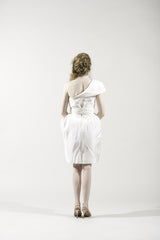 Oscar de la Renta
one shoulder
silk taffeta
short 
ivory
peplum