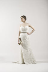 Dennis Basso 1125 Ivory French Lace Wedding Dress for Kleinfeld Style 6255GGRY
sheath
sweetheart
front wide