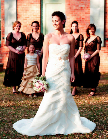 Priscilla of Boston Cascading Pleated Wedding Dress