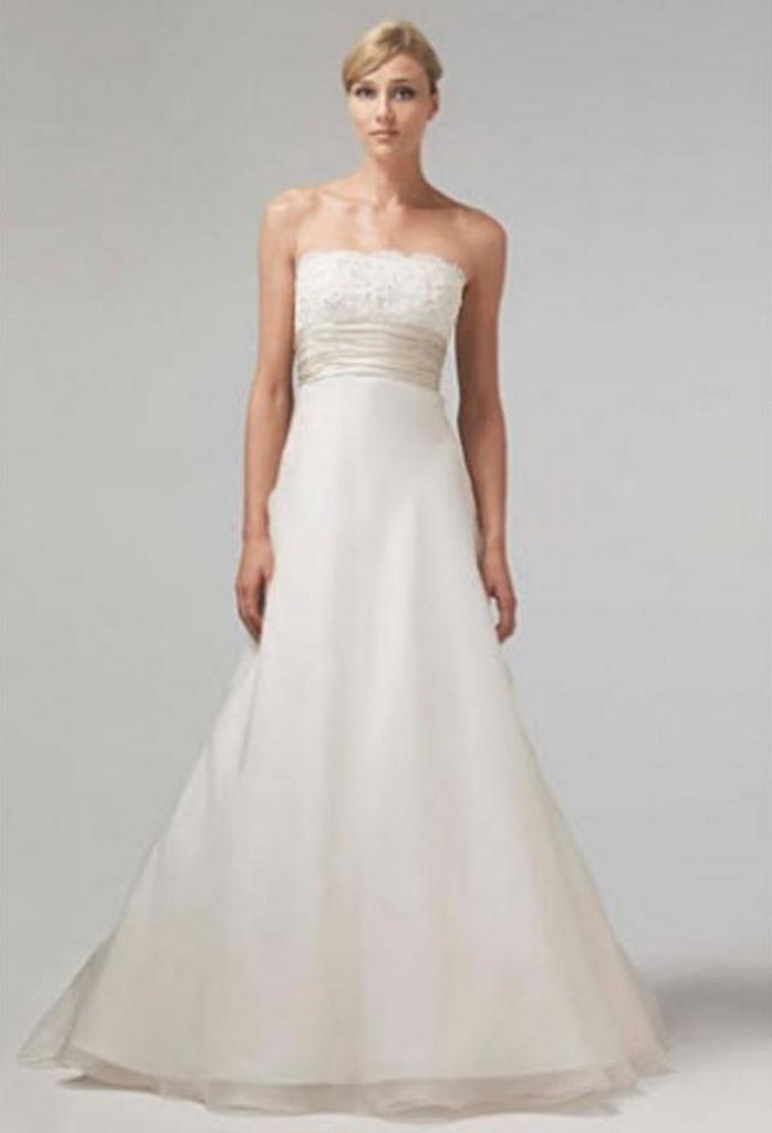 Lace Monique Lhuillier Bliss 0902 Wedding Dress A line silk organza cummerbund Front Wide