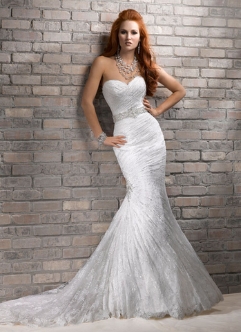 Maggie Sottero Arabella Metallic Lace Trumpet Wedding Dress