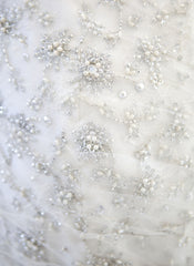 Monique Lhuillier
Lumiere
Lace
Horsehair
White
Crystal
Mermaid
Wedding Dress material up close