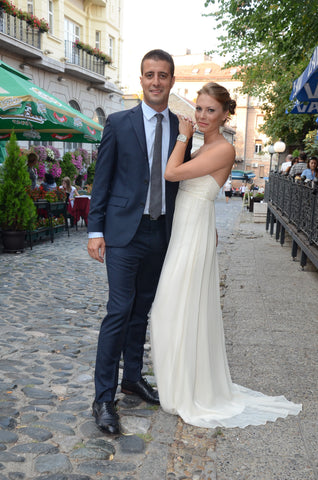 Tara Keely Silk Empire Waist Column Wedding Dress
