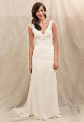 Ivy & AsterAnemoneSilkV-neckOff-whiteV-backSweep TrainStrapsWedding Dress Front Wide