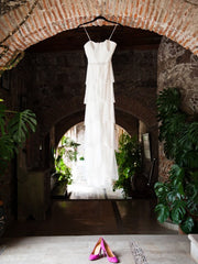Jenny PackhamCascadeA-lineSweep trainSweetheartBeadingTulleWhiteWedding DressFront wide