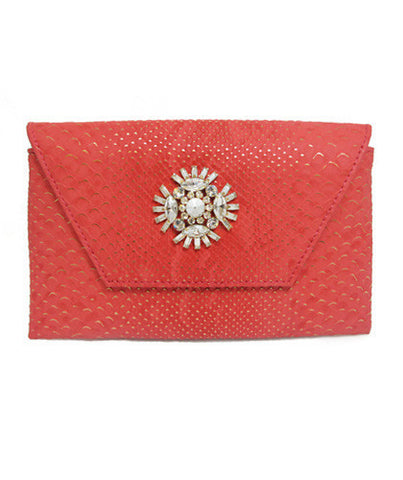 Petite Coral Faux Leather Clutch
