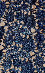 Vionnet Blue Metallic Lace & Silk Pleated Tea Length Party Dress Detail