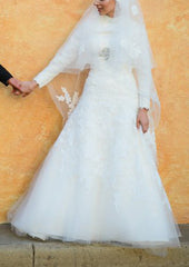 Ivory Lace Wedding Dress Crystal and Pearl Front Wide Strapless