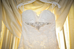 Ivory Lace Wedding Dress Crystal and Pearl Hanging Dress Strapless