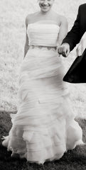 Enzoani Strapless Organza Faye Tiered Wedding Dress Front Wide