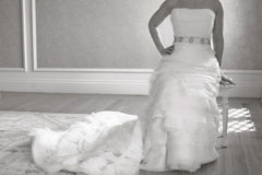 Enzoani Strapless Organza Faye Tiered Wedding Dress Front Wide