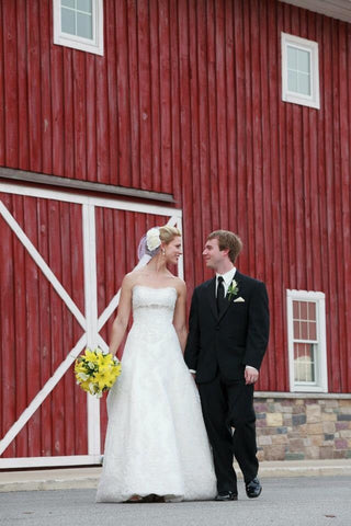 La Sposa Strapless Lace Wedding Dress