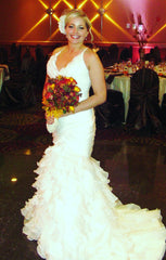 Pronovias Galante V-neck Textured Trumpet Wedding Dress