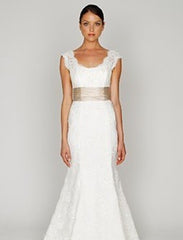 bliss monique lhuillier scoop neck mermaid lace wedding dress cap sleeve front wide