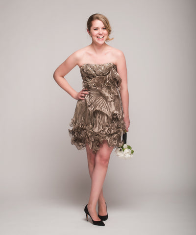 Marchesa Gold Knife Pleated Dress