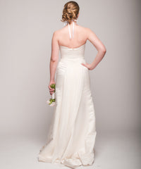 Eugenia
Satin
Chiffon
Ivory
Painted Floral
Pintucks
Florals
Strapless
Wedding Dress
Back wide