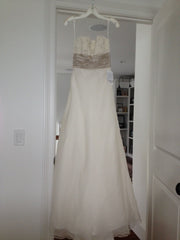 Lace Monique Lhuillier Bliss 0902 Wedding Dress A line silk organza cummerbund Hanging Front