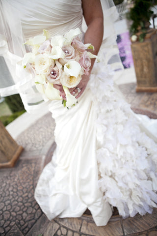 Pnina Tornai Ruched Gown with Floral Inset