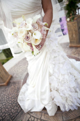Pnina Tornai
Ruched Gown
Floral Inset
Mermaid skirt
ivory
satin