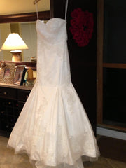 Priscilla of Boston 'Mischa' Fit to Flare Wedding Dress Hanging Front
