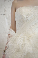 Vera Wang 'Eva' Feather & Tulle Gown front close fabric detail