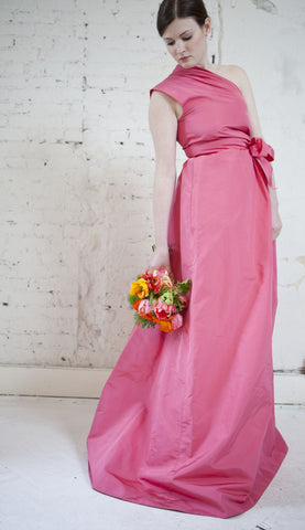 Oscar de la Renta Silk Faille Flamingo Gown