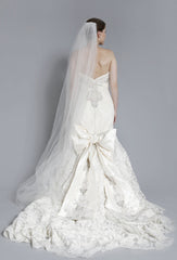 Priscilla of Boston Platinum PL169 Lace Crystal Gown back with veil