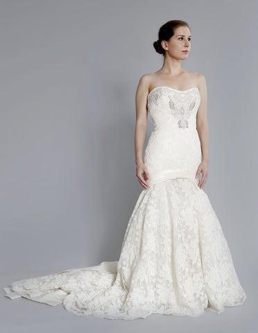 Priscilla of Boston Platinum PL169 Lace Crystal Gown