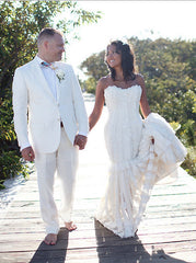 Elizabeth Fillmore Mermaid Textured Wedding Dress Front Wide