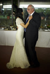 Selia Yang Lace Overlay Wedding Dress Cap Sleeve V Neck Side View